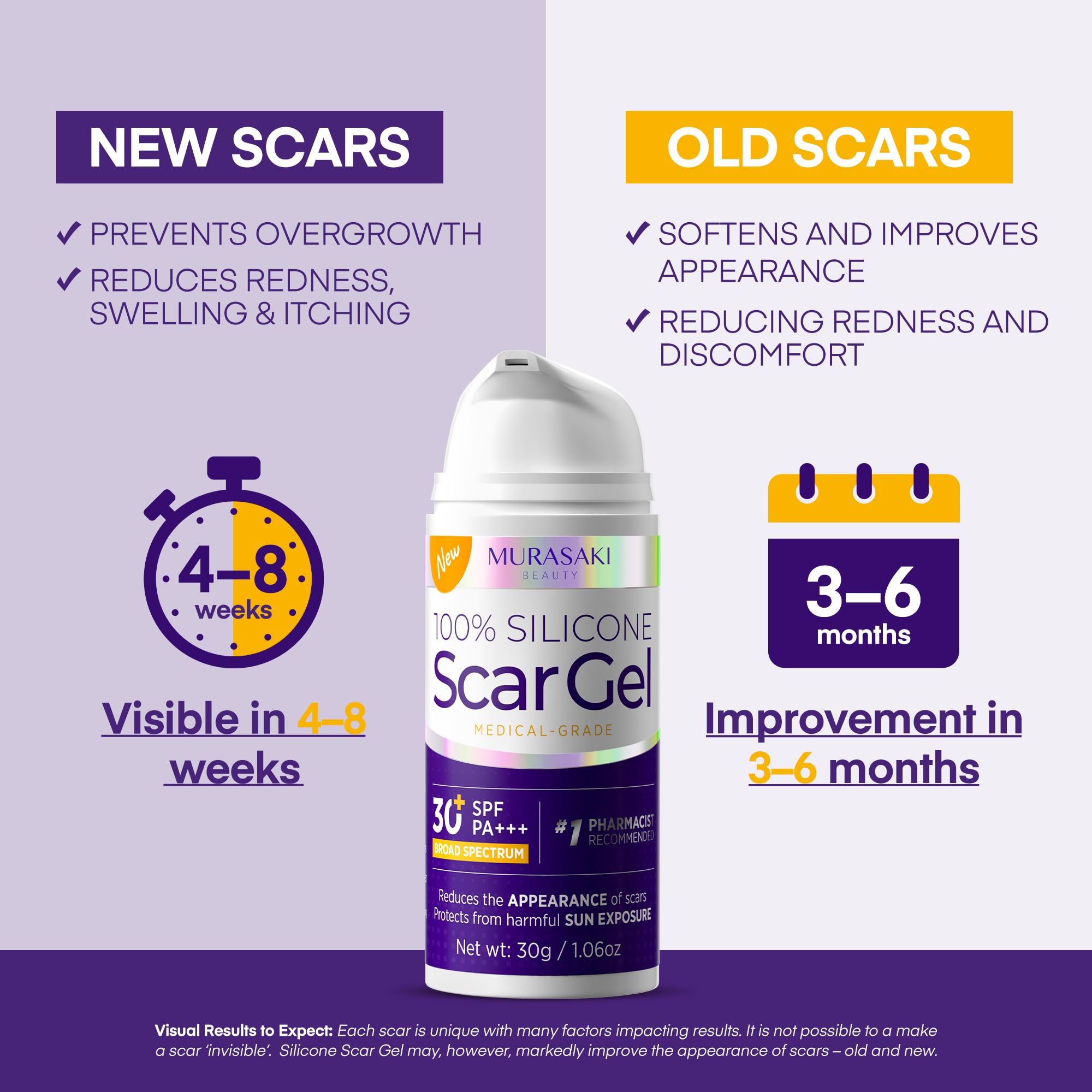 MURASAKI BEAUTY scar gel being applied to skin for healing.