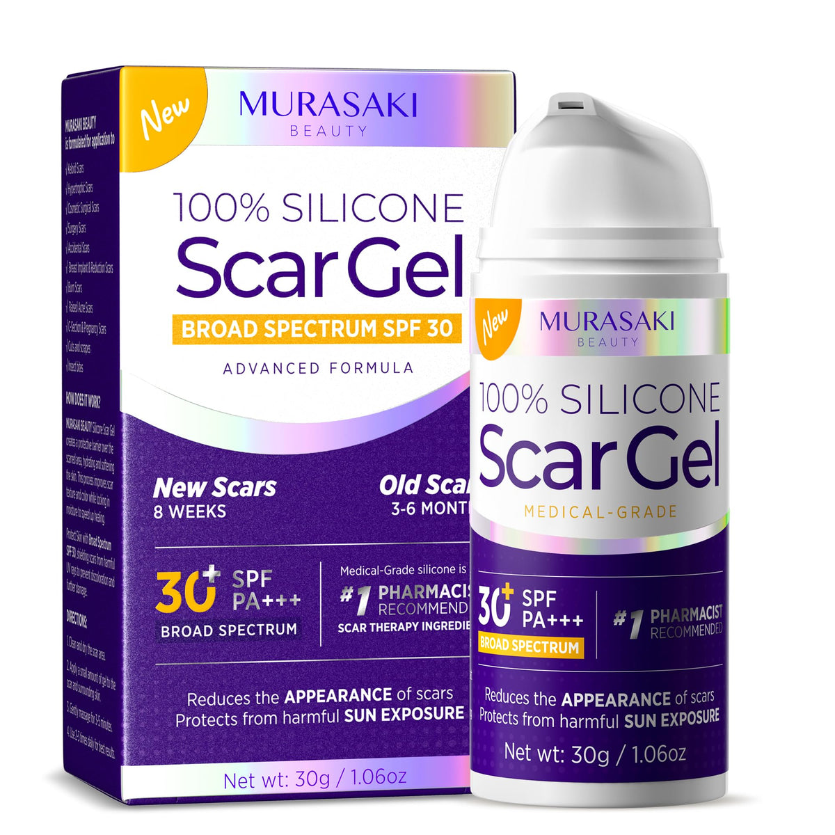 MURASAKI BEAUTY silicone scar gel bottle for professional scar care.