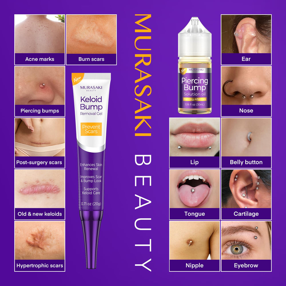 MURASAKI BEAUTY 2-step kit packaging display emphasizing complete piercing care.