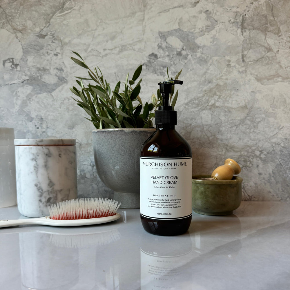 Murchison-Hume Velvet Glove Hand Cream beside sink for daily care