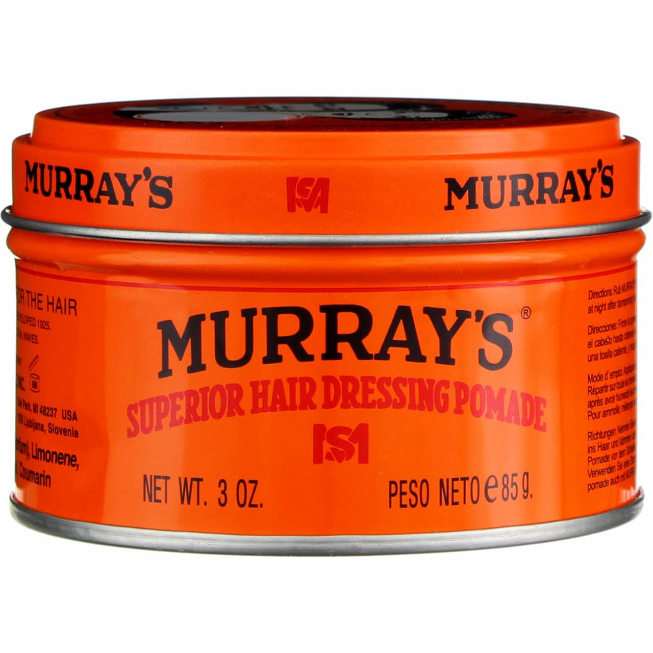 Murray's Superior Pomade jar front view showing strong hold and shine.