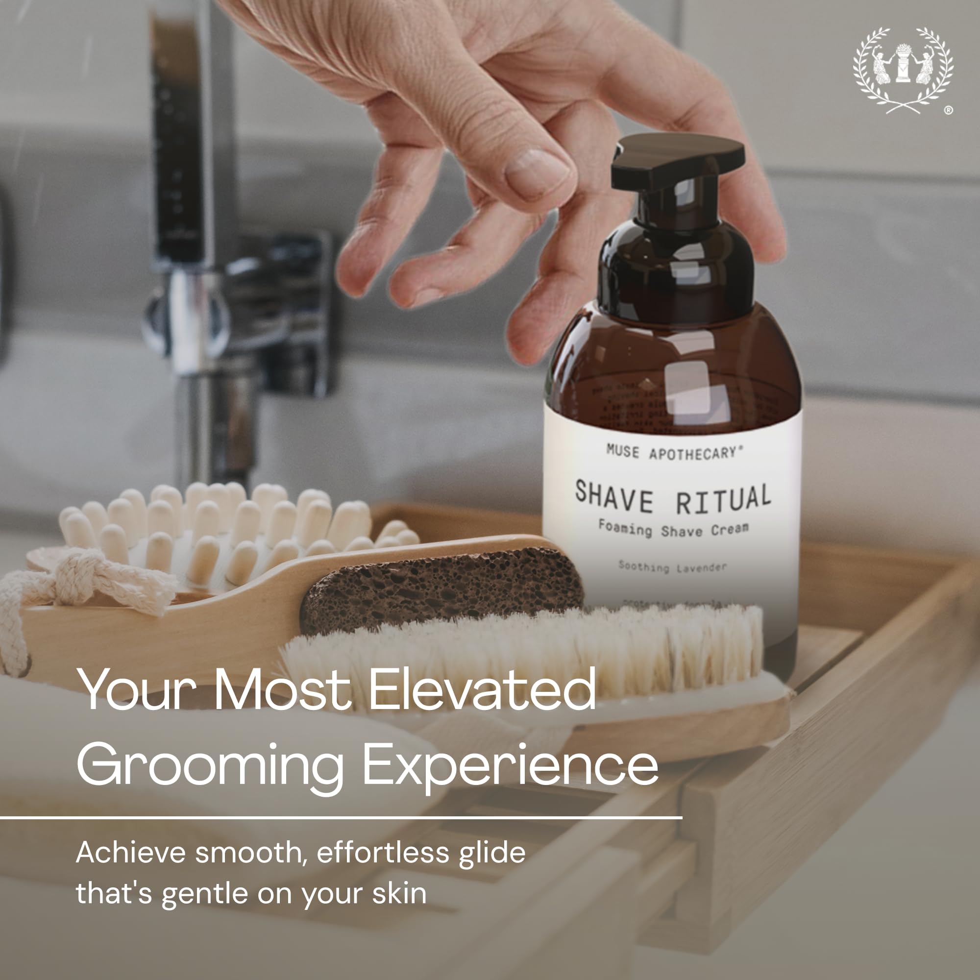 Muse Apothecary packaging signals a natural, spa-like shaving ritual