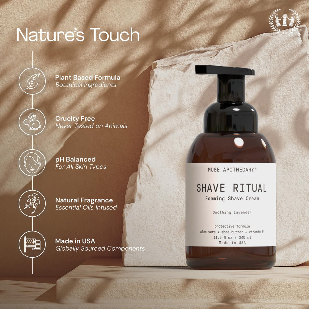 Muse Apothecary Shea Butter component provides protective moisture for smoother shaving