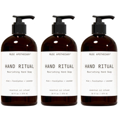 Muse Apothecary Hand Ritual bottle front showcases aromatherapy oils for a soothing cleanse.