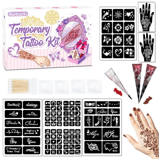 MuseLuxe brown-paste two-pack for realistic festival tattoos with subtle shading