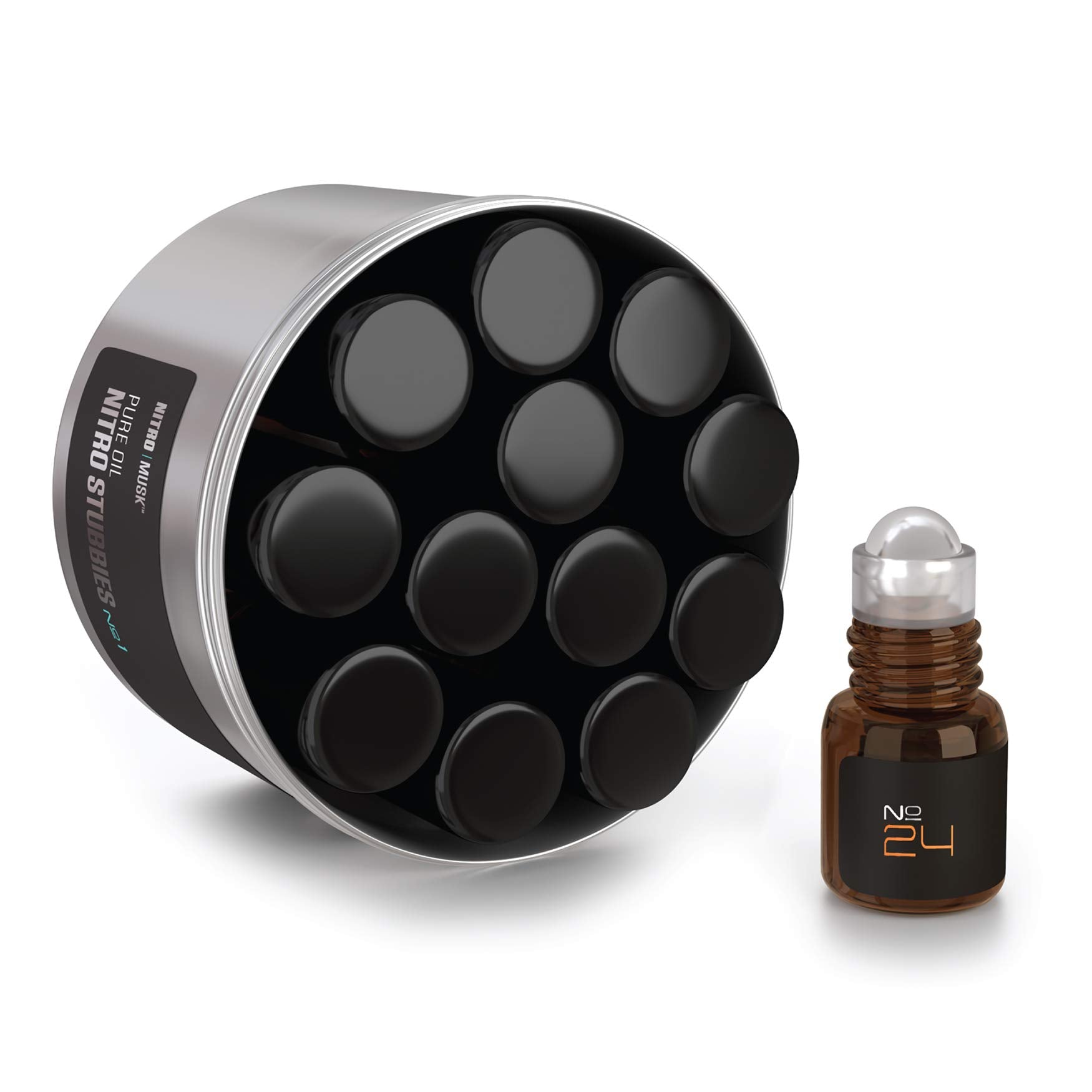 Musk & Hustle Nitro Musk Creed Aventus for Men roll-on bottle offering long-lasting fragrance.