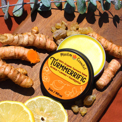 Muslim Cosmetics Turmmerrific turmeric salve being applied to skin for hydration