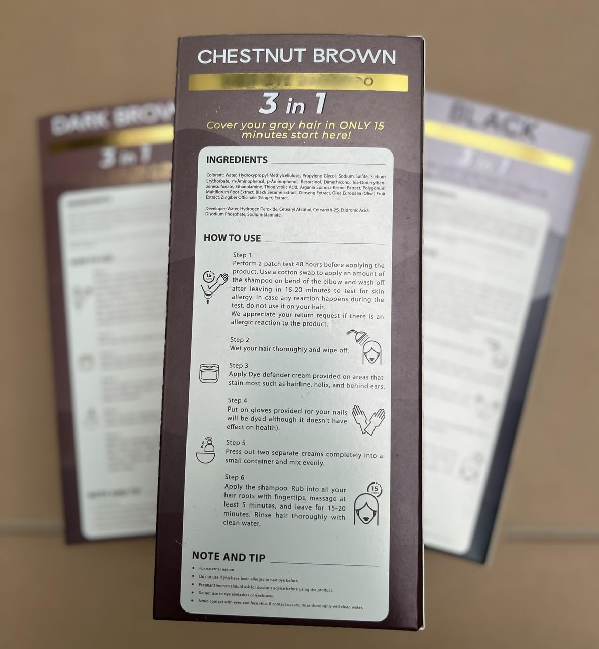 Muun Chestnut Brown Hair Dye Shampoo with natural oils such as olive oil and argan oil