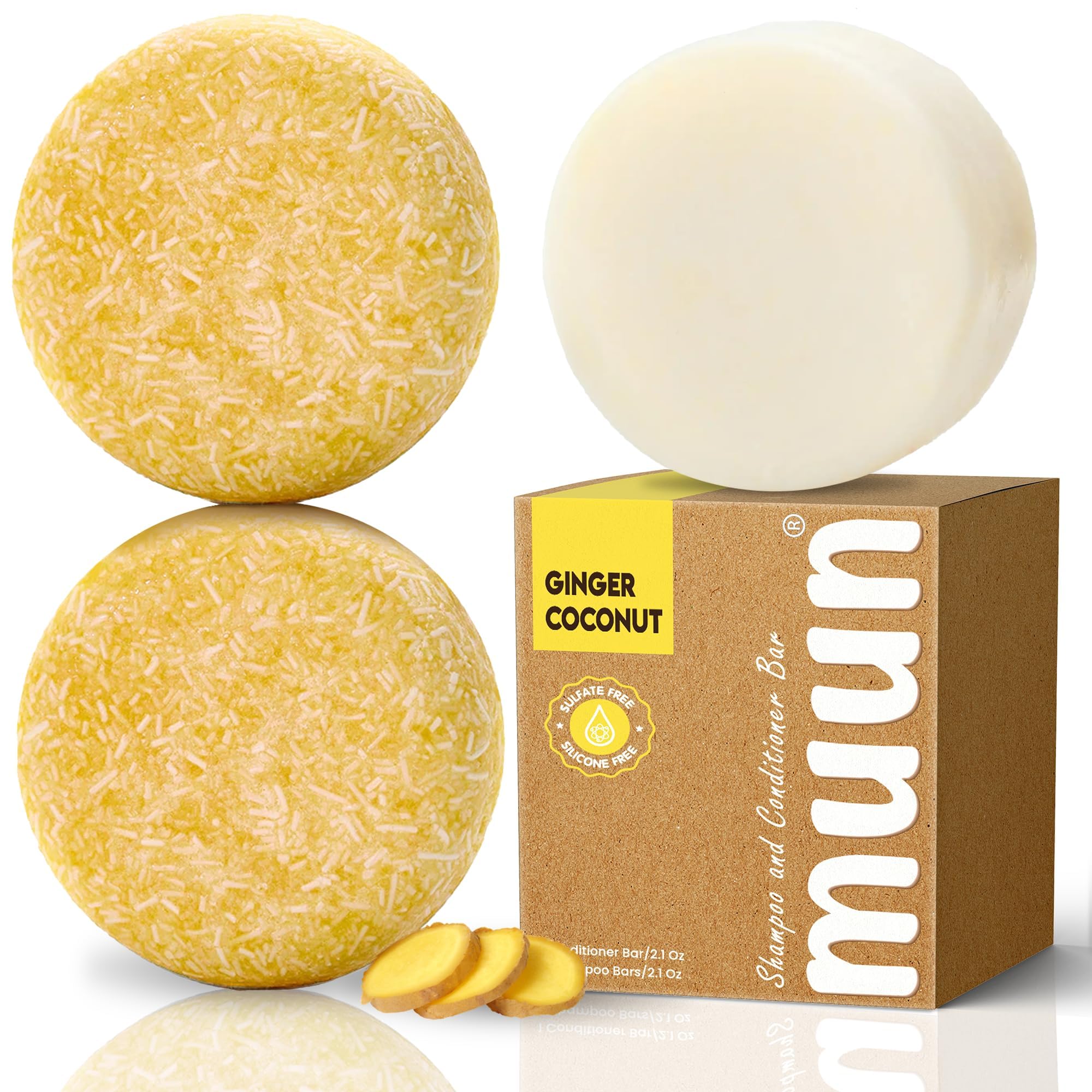 Muun Ginger shampoo bar Pack 3 compact travel bundle for on-the-go scalp care.