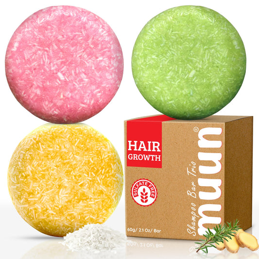 Muun ginger-rosemary-rice-water shampoo bar pack for all hair types