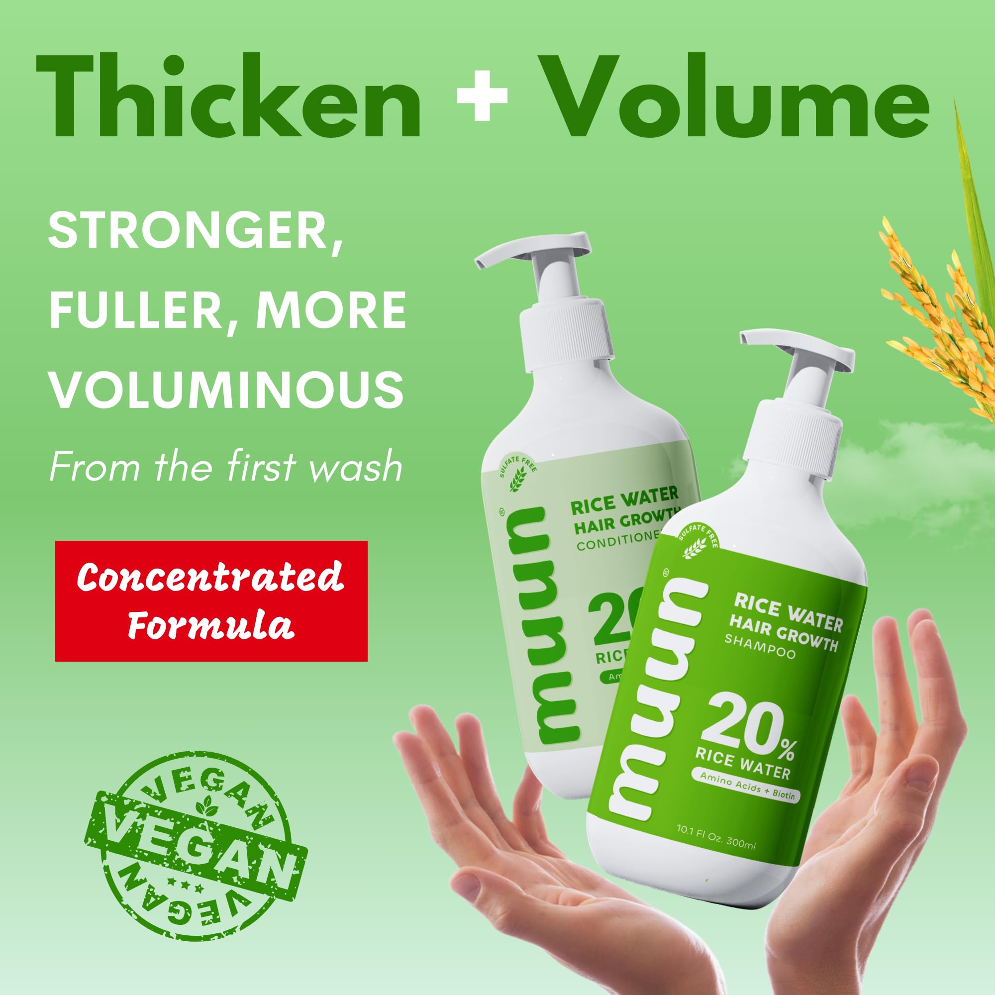 Conditioner label closeup—Muun highlights vegan, sulfate-free formula