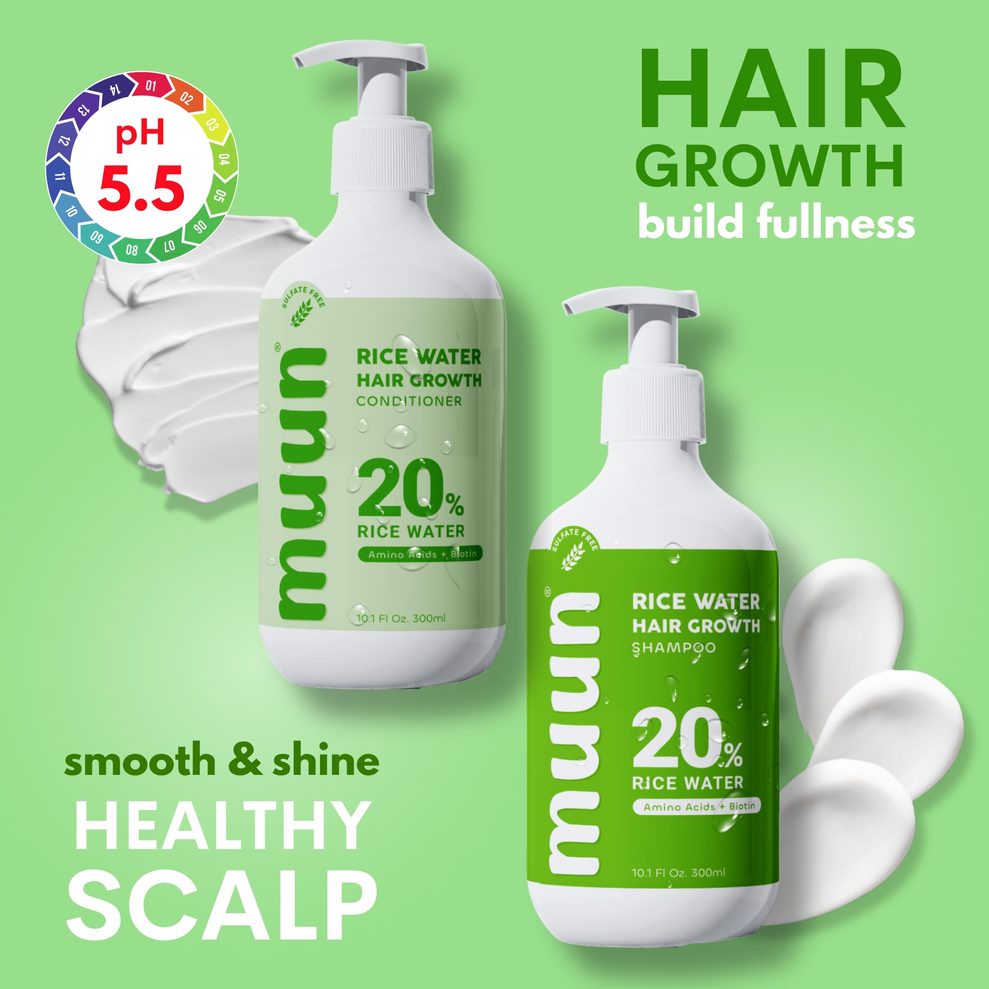 Muun rice water shampoo lather closeup suggests gentle cleansing for all hair types