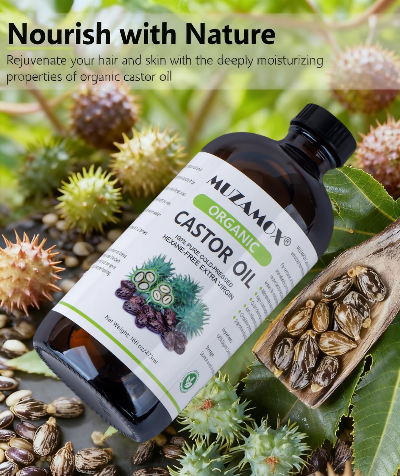 MUZAMOX castor oil nourishes lashes for healthier, thicker appearance