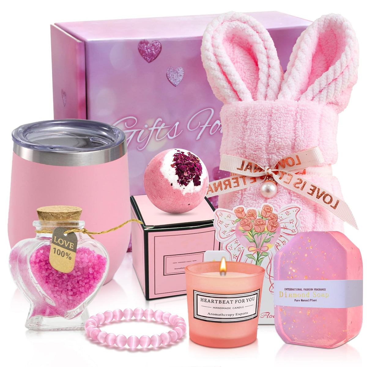MXIAOJIN Valentine's gift box unboxing in calming pink tones, perfect for a thoughtful surprise.