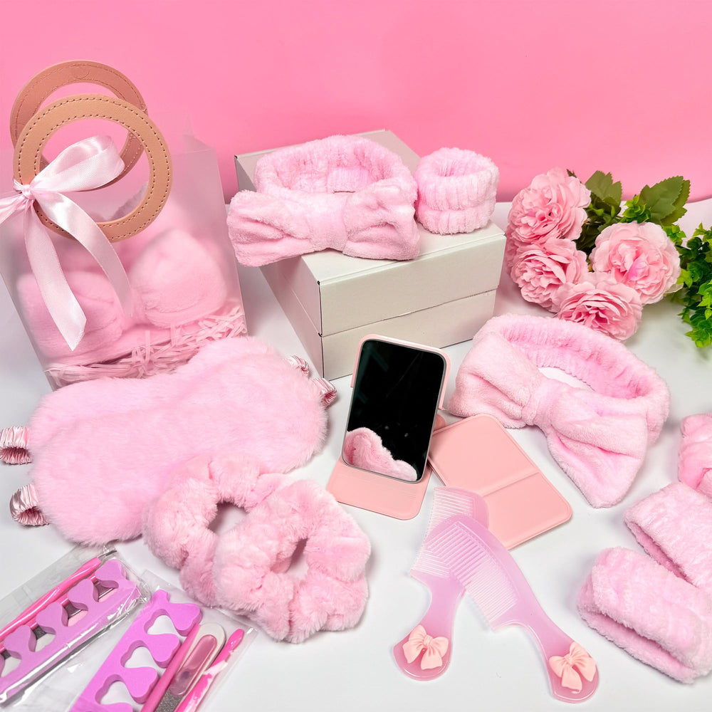 MXQHXZSX mirrors offer quick touch-ups at a pink spa party