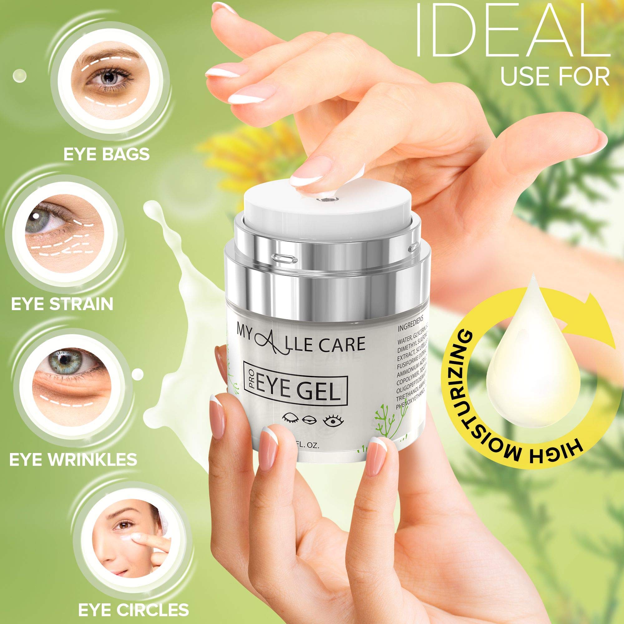 Applying My Alle Care Eye Gel under the eye area for a refreshed look