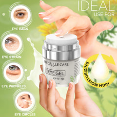 Applying My Alle Care Eye Gel under the eye area for a refreshed look