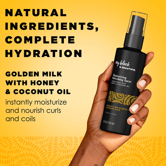 MY BLACK IS BEAUTIFUL Detangling Spray mist demonstrates quick application for styling