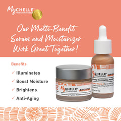 MyCHELLE Illuminating Peptide-Rich Whipped Moisturizer packaging on shelf signals premium skincare
