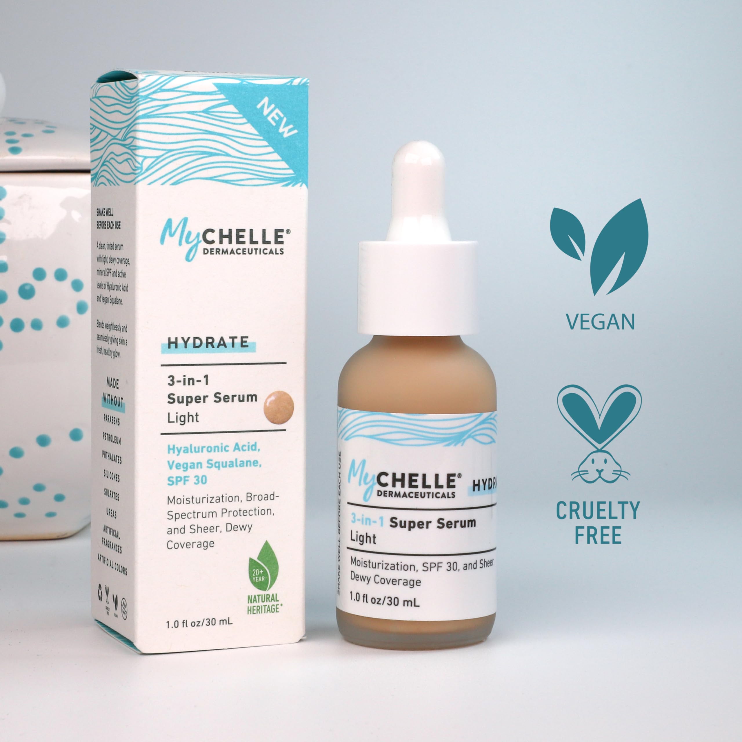 MyCHELLE Light Serum swirl texture highlights easy blending and natural radiance
