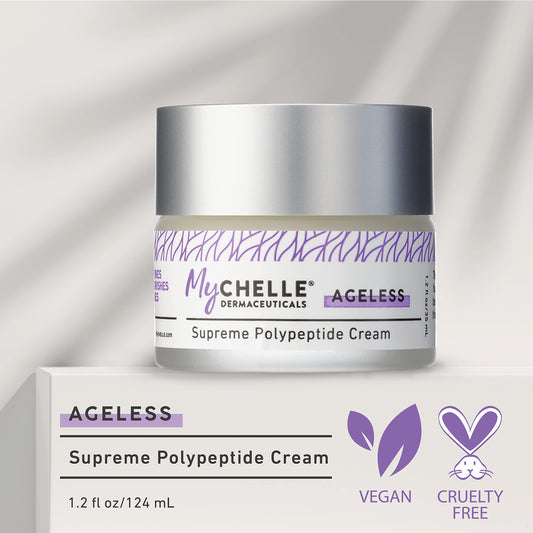 Close-up of peptide blend label highlighting action on fine lines.