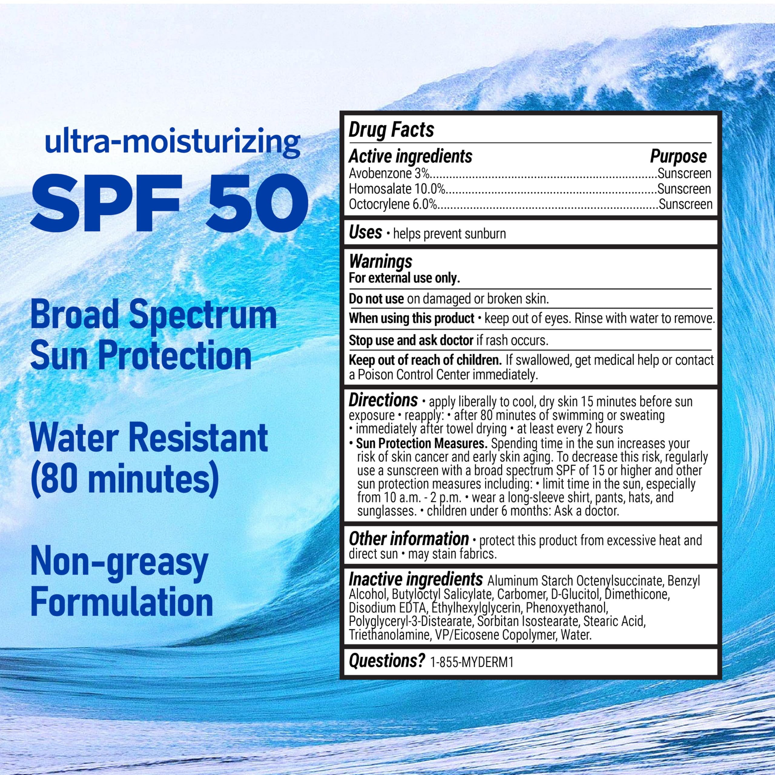 MyDerm sunscreen bottle free from oxybenzone and parabens, gentle skin.
