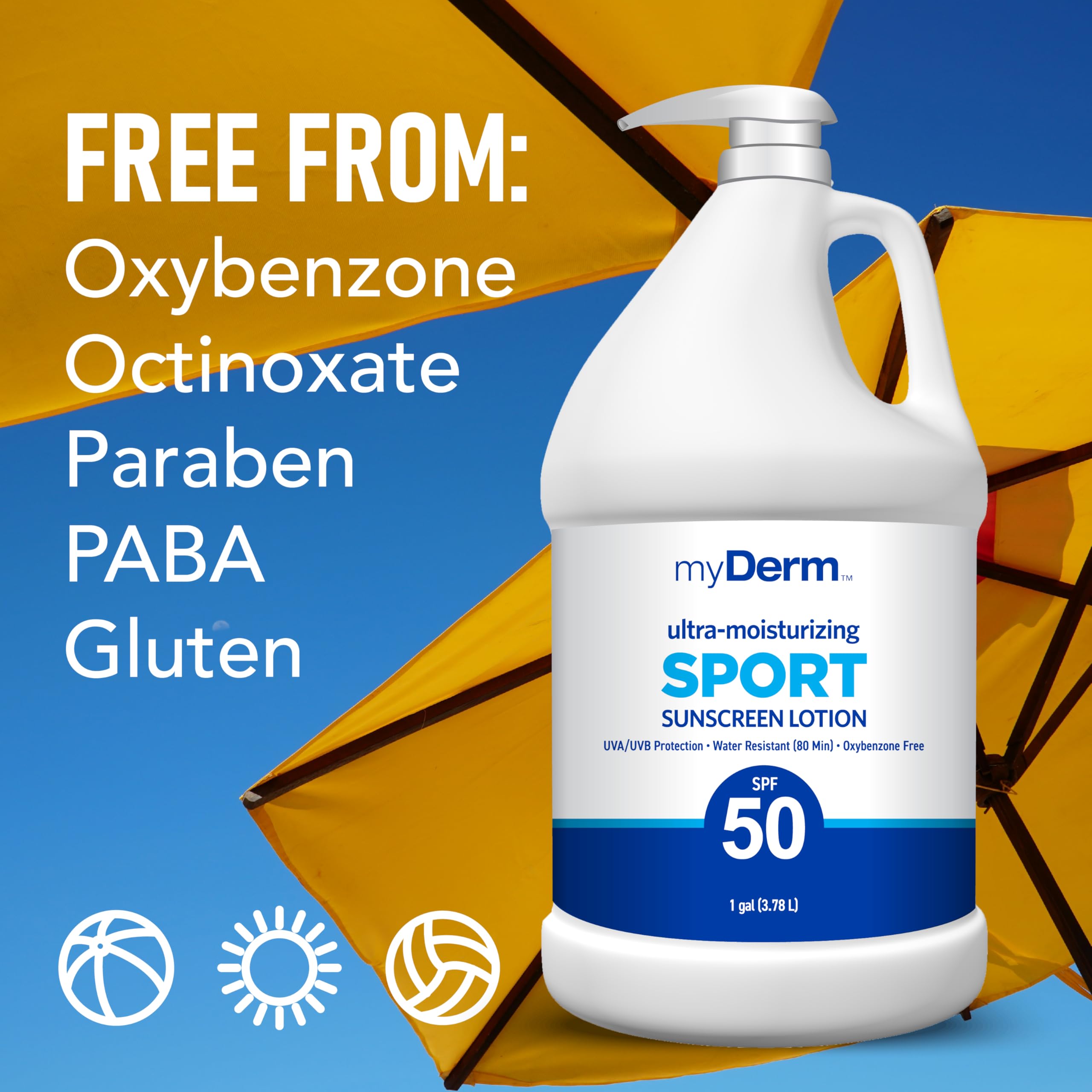 MyDerm water-resistant sunscreen supports workouts and swimming sessions.