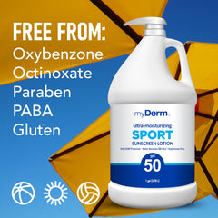 MyDerm water-resistant sunscreen supports workouts and swimming sessions.