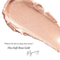 MYMERRY Dewy Highlighter Stick adds temple glow for lifted appearance.