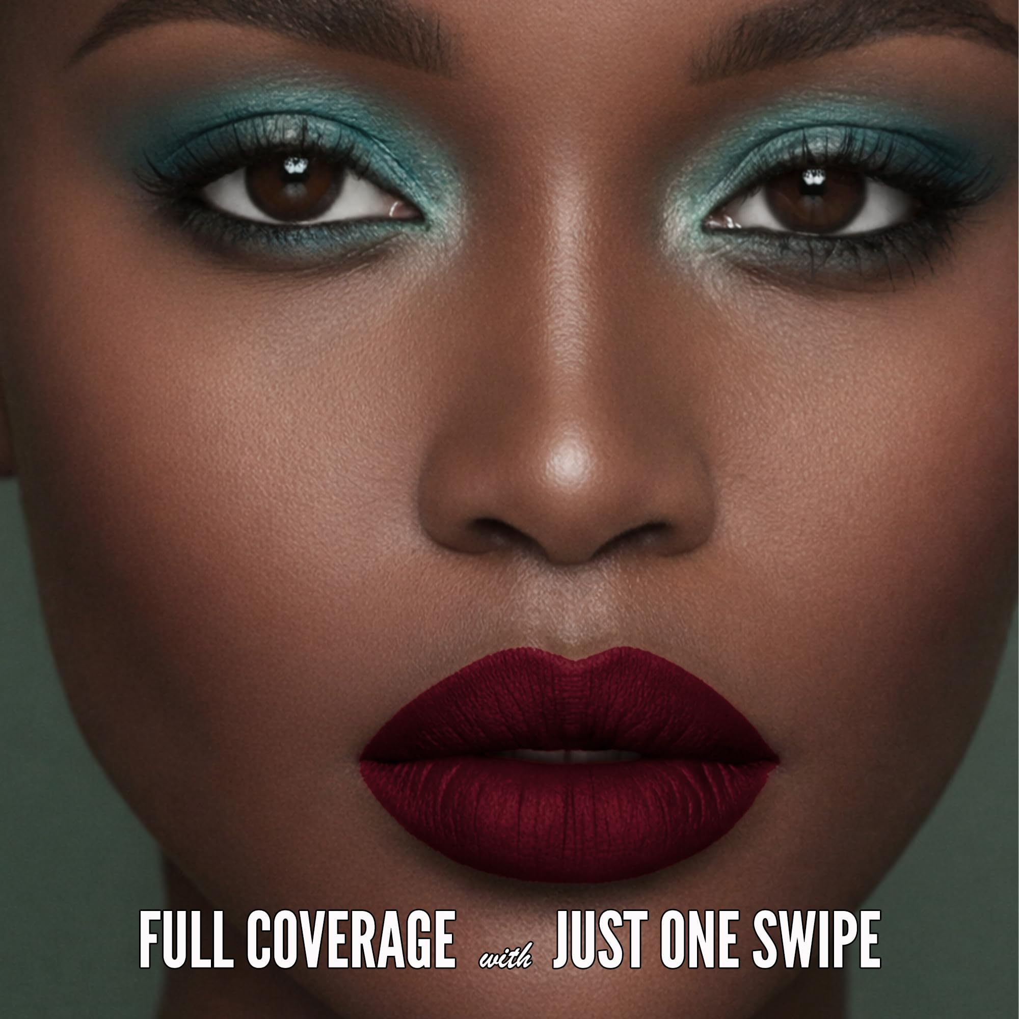 Mynena Burgundy Red applied on lips demonstrates full coverage in one swipe.