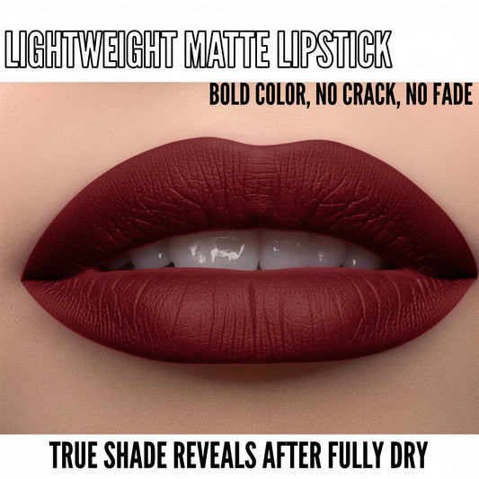 Mynena Burgundy Red lipstick swatches on lips reveal wearable depth.