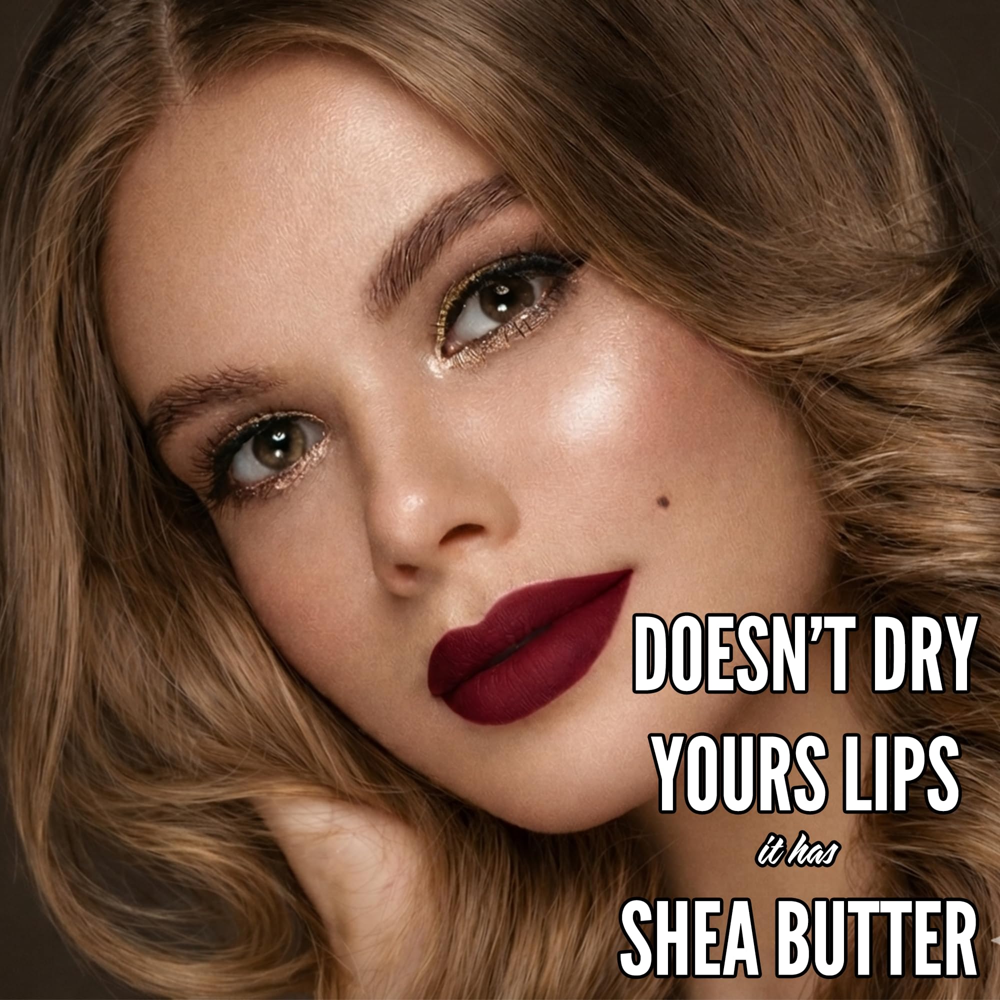Mynena Burgundy Red matte texture closeup highlights velvety, non-drying feel.