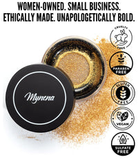 Mynena Golden Face Highlighter cruelty-free label indicating safe formula.