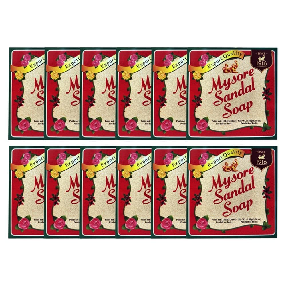 Mysore Sandal Soap 150 g pack of 12 bars for gentle daily cleansing with pure sandalwood oil