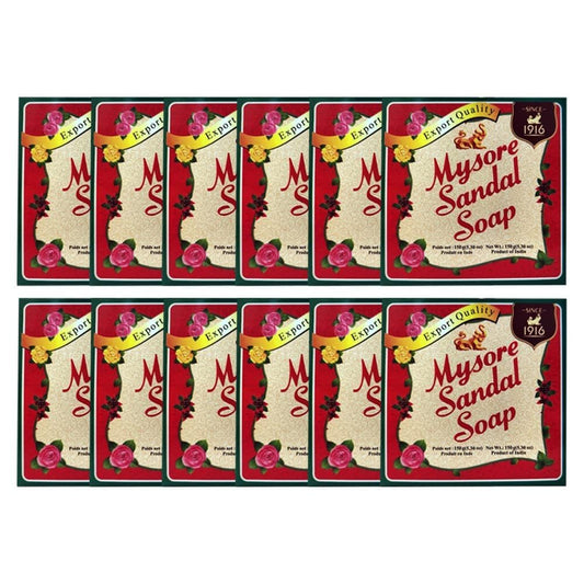 Mysore Sandal Soap 150 g pack of 12 bars for gentle daily cleansing with pure sandalwood oil