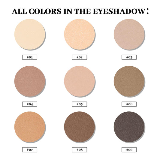 MYSTER ROSEY Neutral Eyeshadow Palette swatches show 9 matte shades for easy blending.