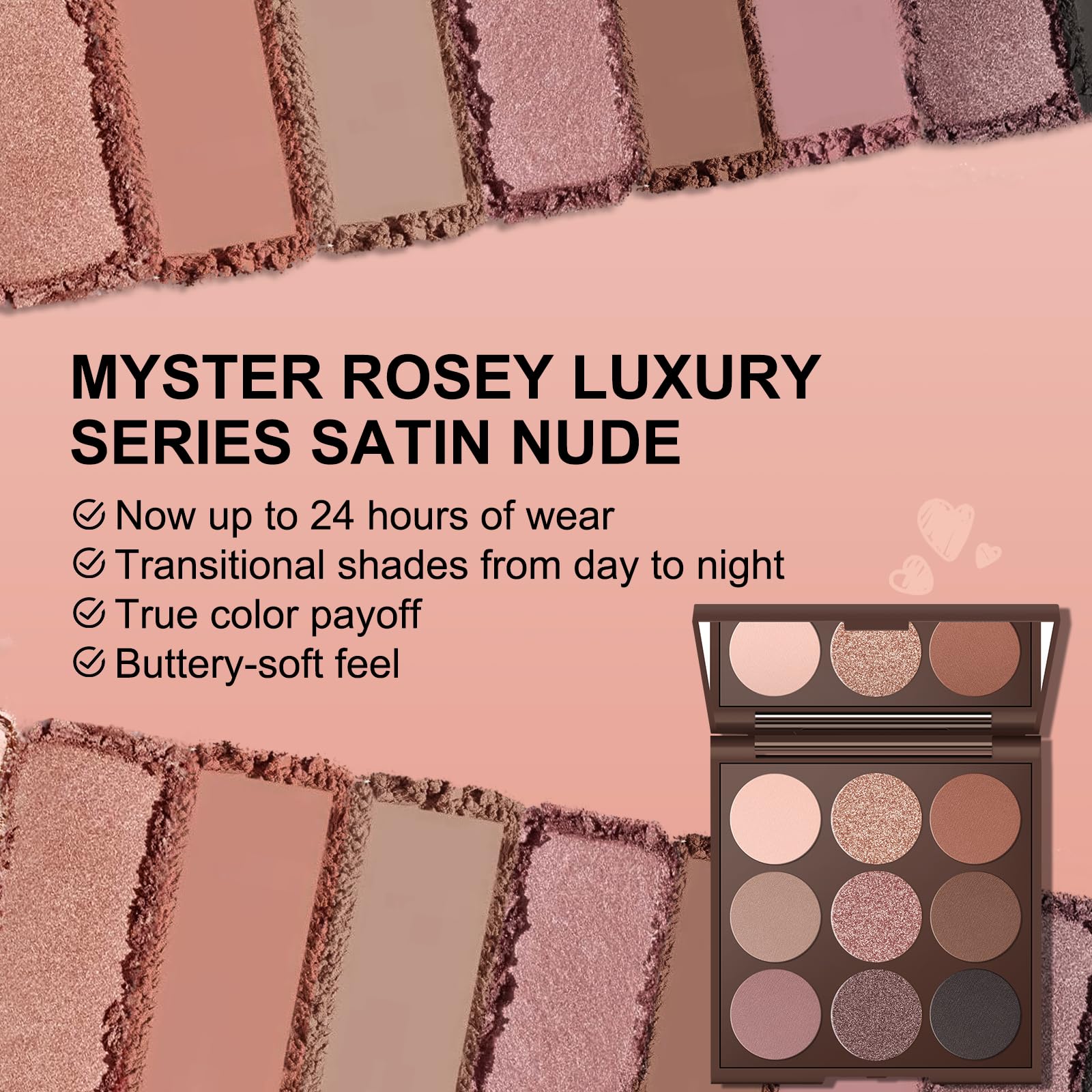 MYSTER ROSEY palette swatches display rich matte browns and taupes