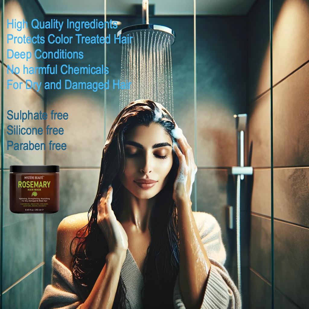 Fresh rosemary leaves highlight herbal infusion for natural conditioning in the product lineup.