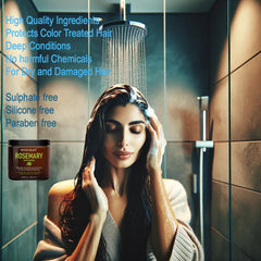 Fresh rosemary leaves highlight herbal infusion for natural conditioning in the product lineup.