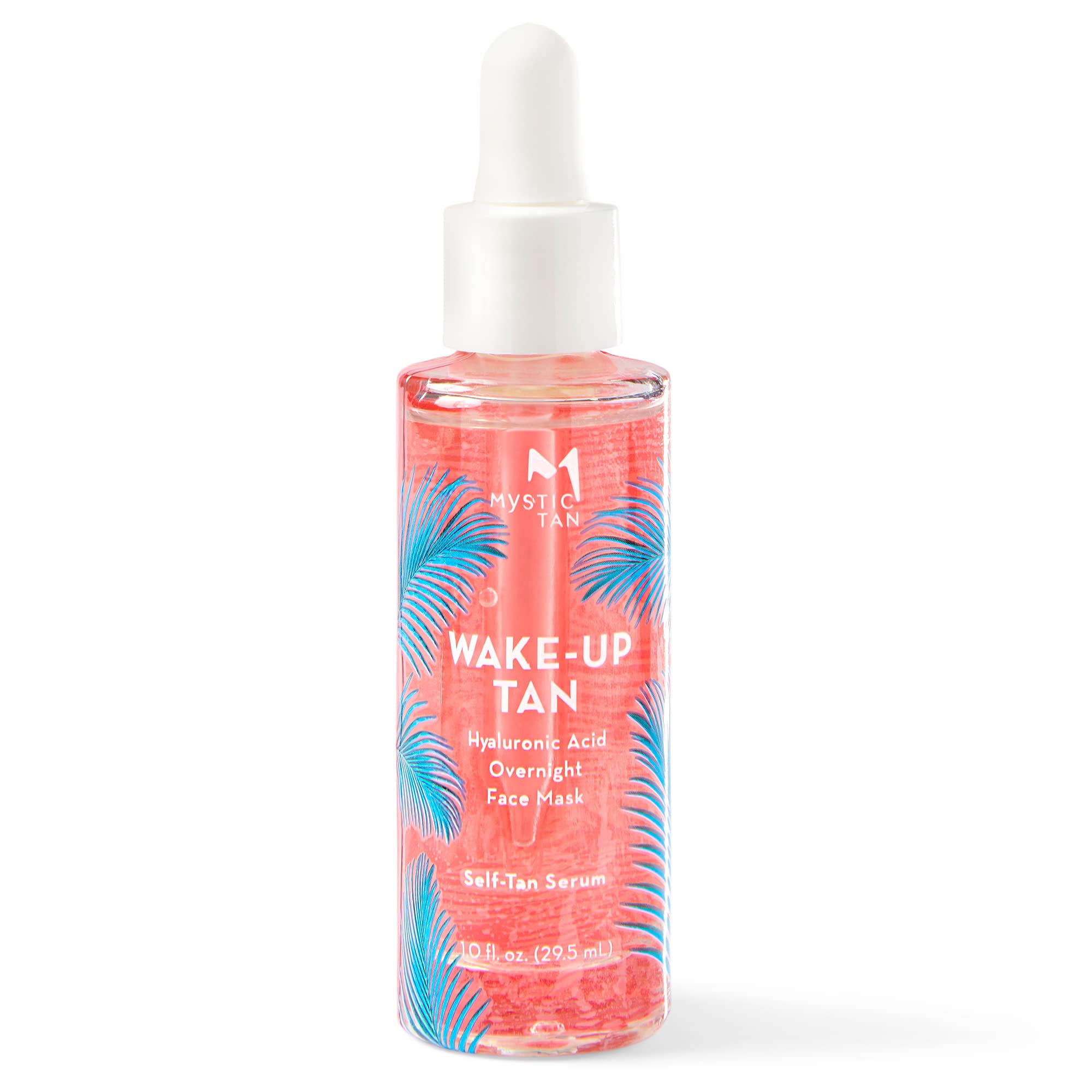 Mystic Tan Wake Up Tan serum bottle on a clean surface, overnight glow ready.