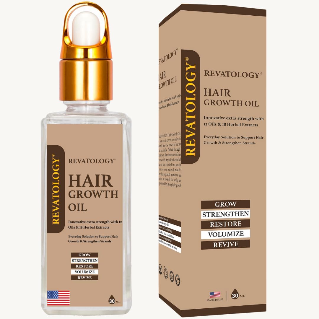 Mystique Abundance REVATOLOGY oil bottle closeup promoting scalp nourishment and gentle absorption.