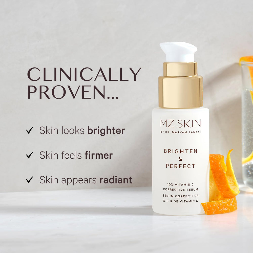MZ SKIN Brighten serum close-up reveals silky, fast-absorbing formula