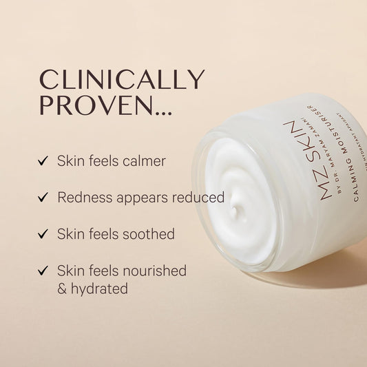 MZ SKIN Calming Moisturizer cream texture close-up showing lightweight nourishment