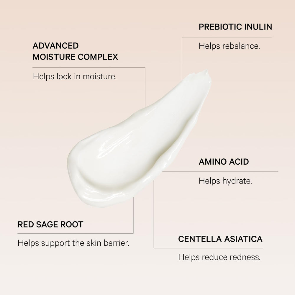 MZ SKIN Calming Moisturizer pump dispensing with fragrance-free formula