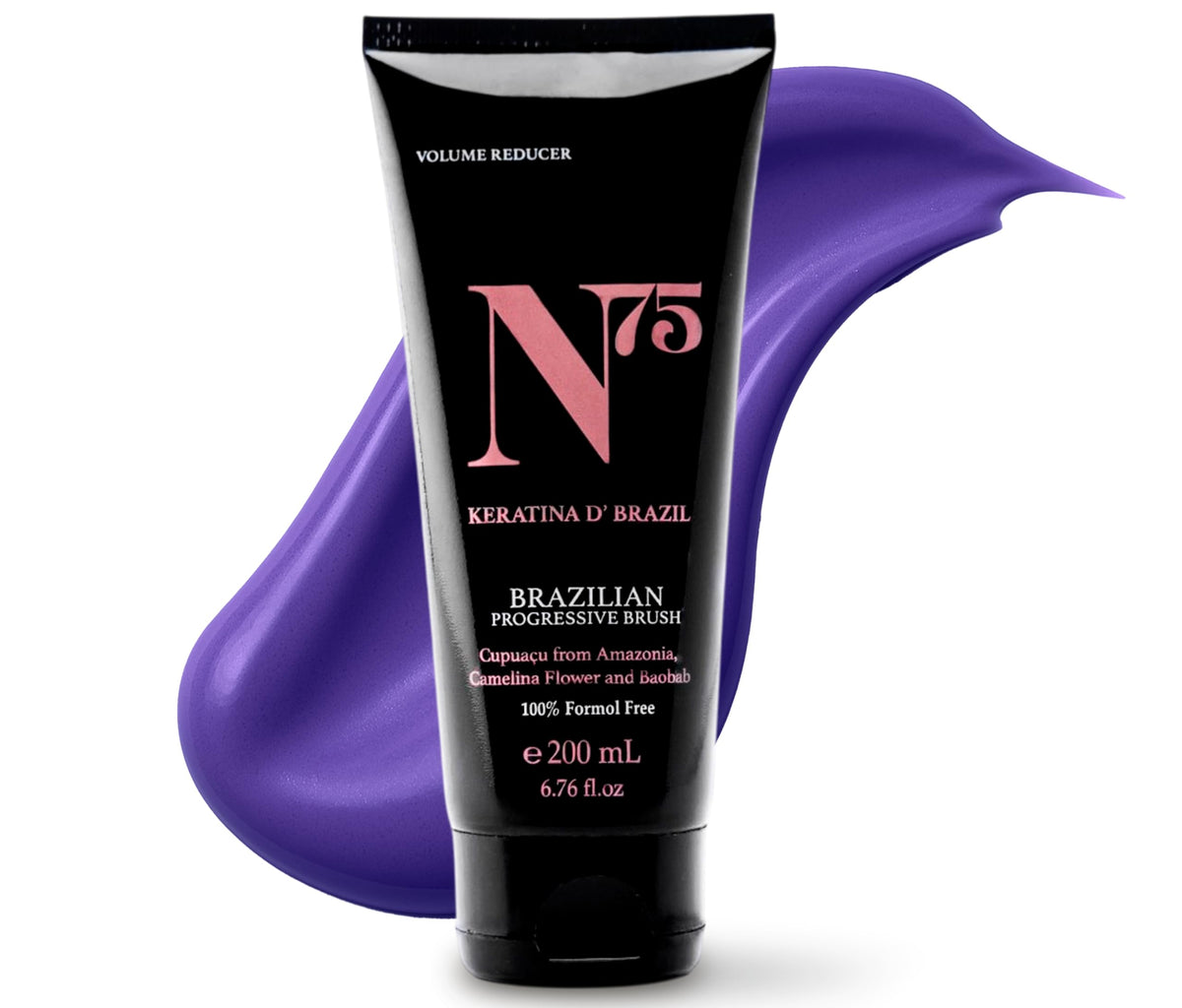 N75 Keratin bottle application showing smoothing and long-lasting frizz control