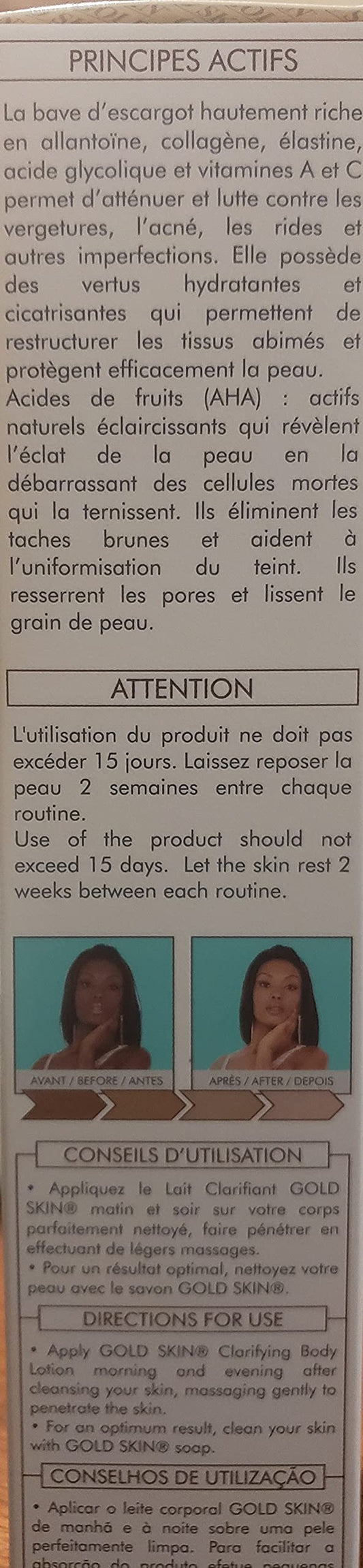 NA Gold Skin Clarifying Body Lotion application demonstrates quick absorption and even skin tone