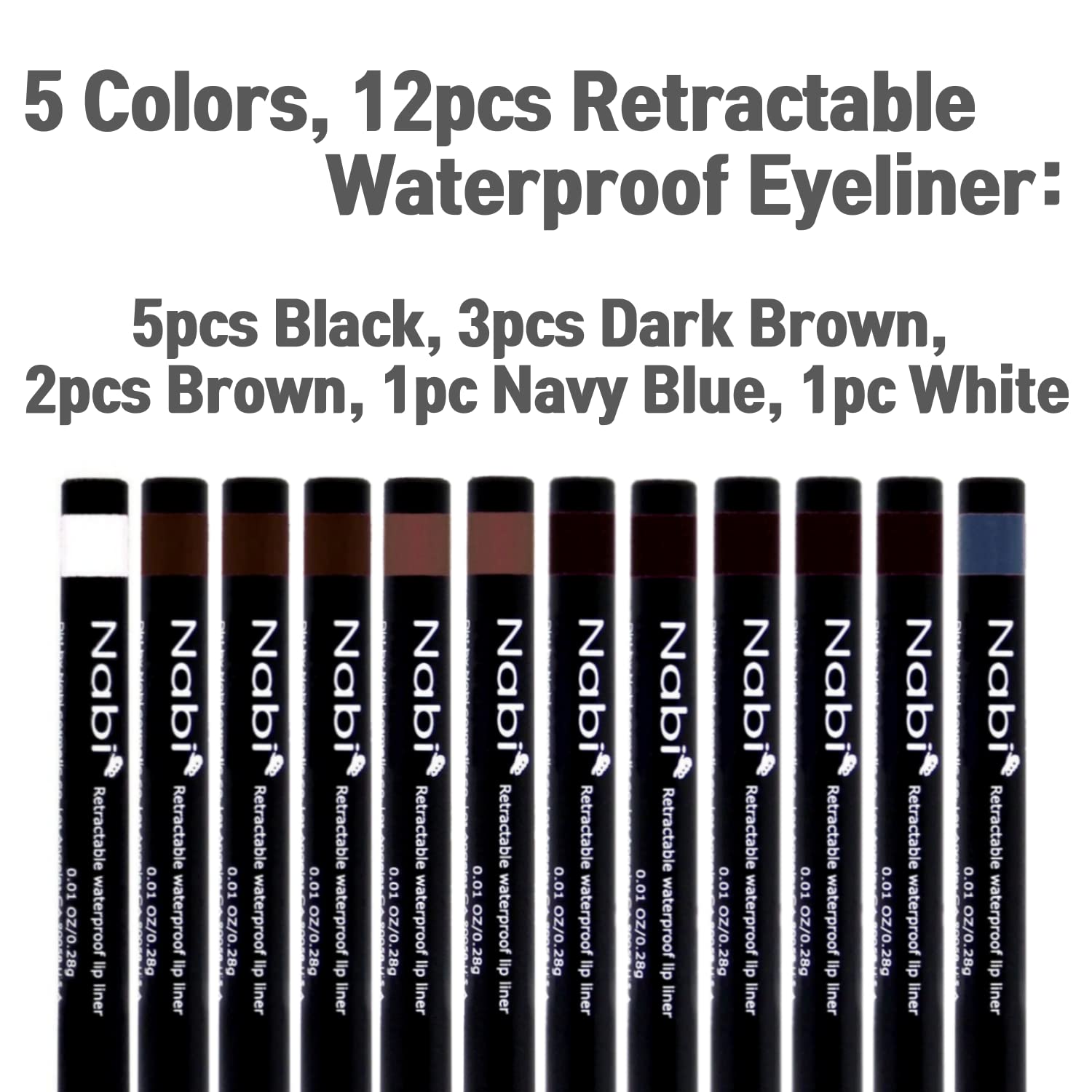 Nabi retractable eye liner in dark brown for a natural look and precision.