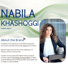 Nabila K collection display showing soothing scents for baths.