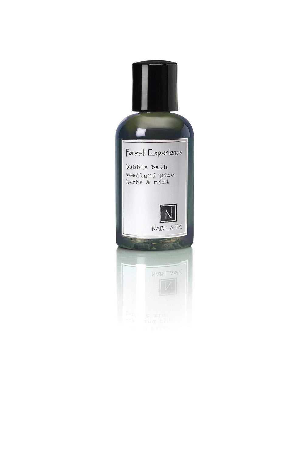 Nabila K Forest Experience Bubble Bath pine bottle pour for a soothing spa moment.