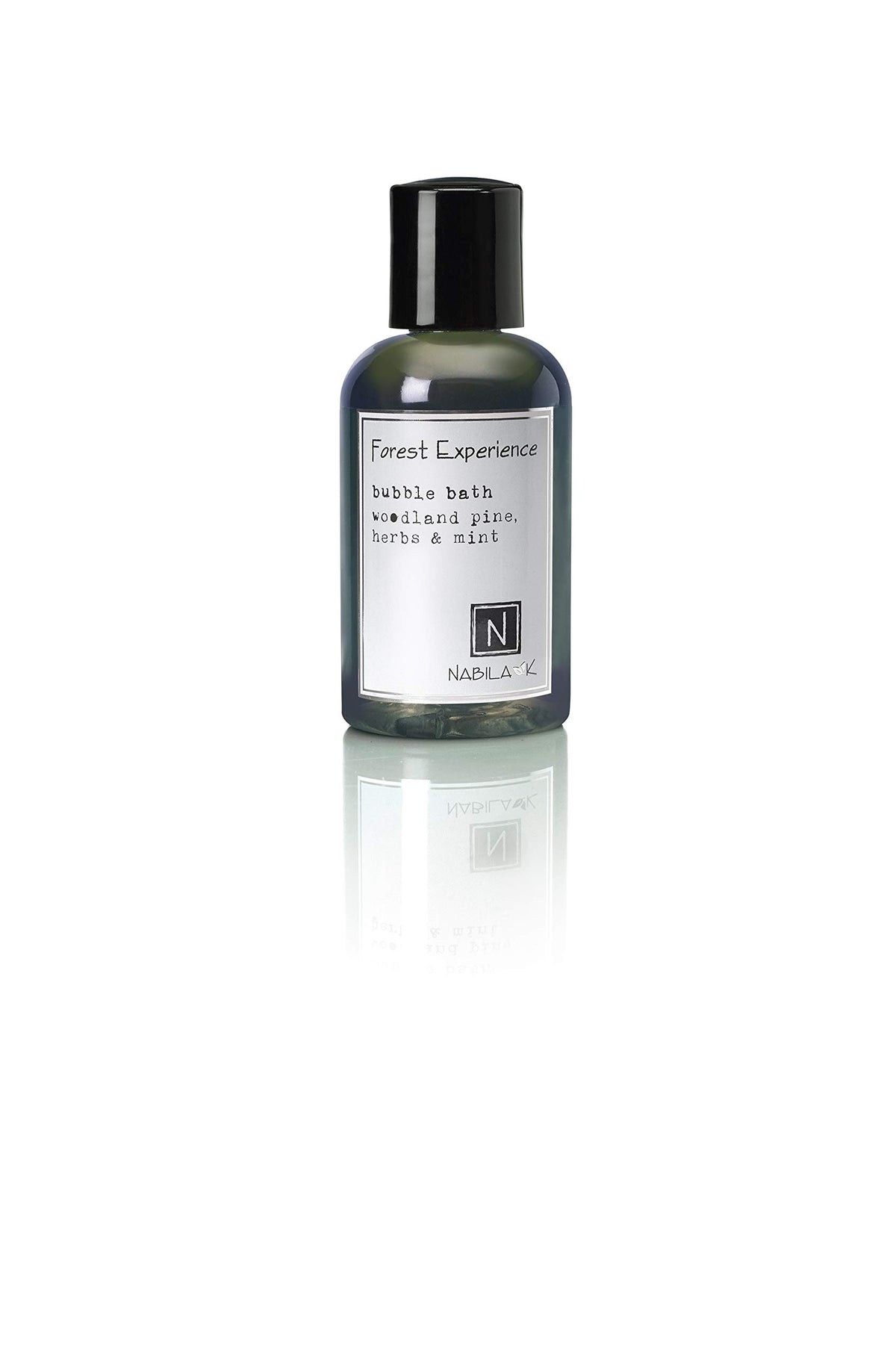 Nabila K Forest Experience Bubble Bath pine bottle pour for a soothing spa moment.